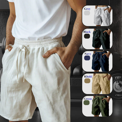 Men's Elastic Drawstring Solid Cotton Linen Shorts