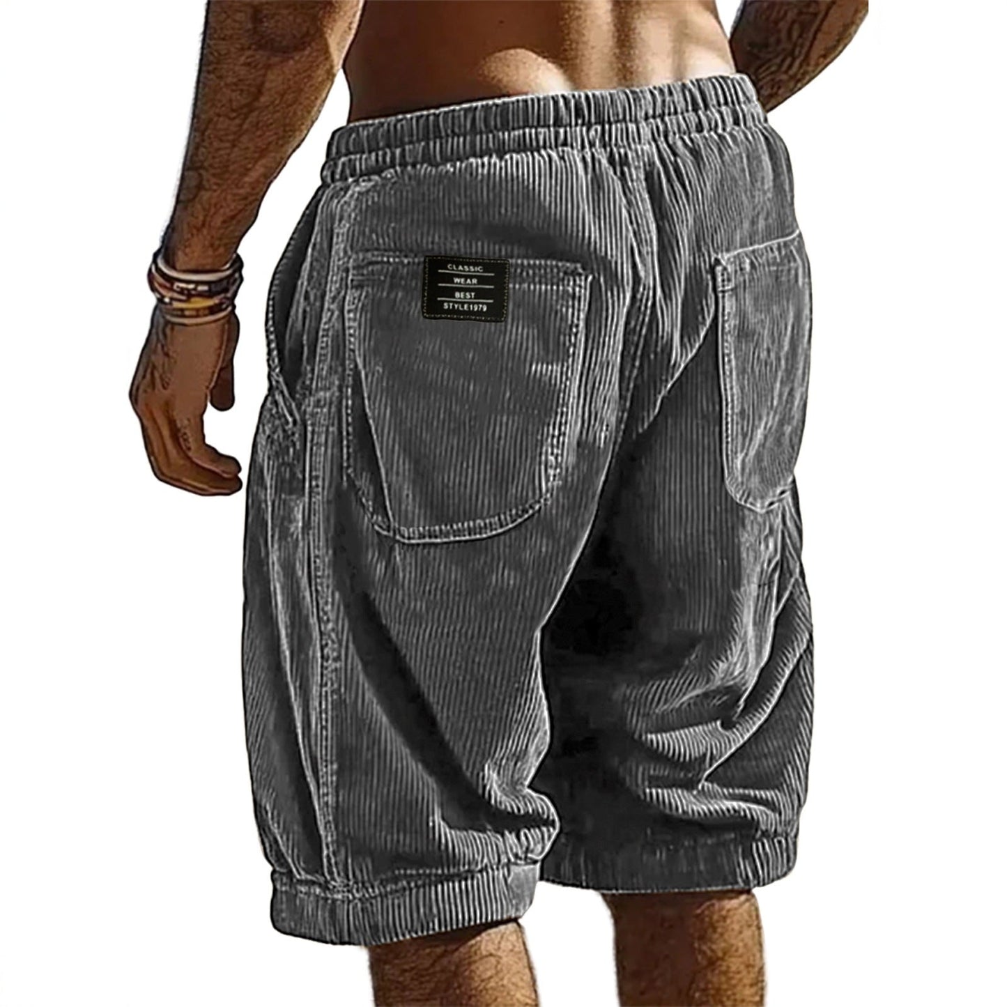Men's Resort Stylish Corduroy Multi-Pocket Classic Embroidered Label Shorts