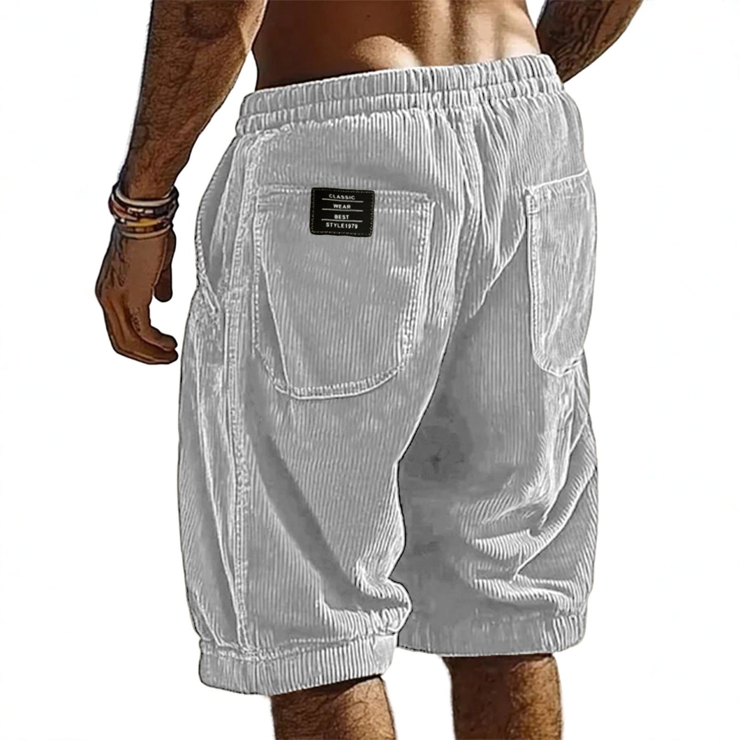 Men's Resort Stylish Corduroy Multi-Pocket Classic Embroidered Label Shorts
