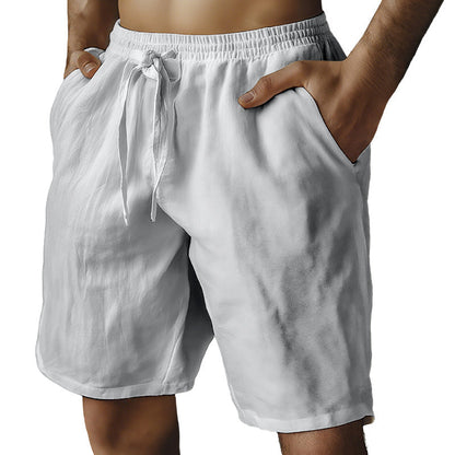 Men's Elastic Drawstring Solid Cotton Linen Shorts