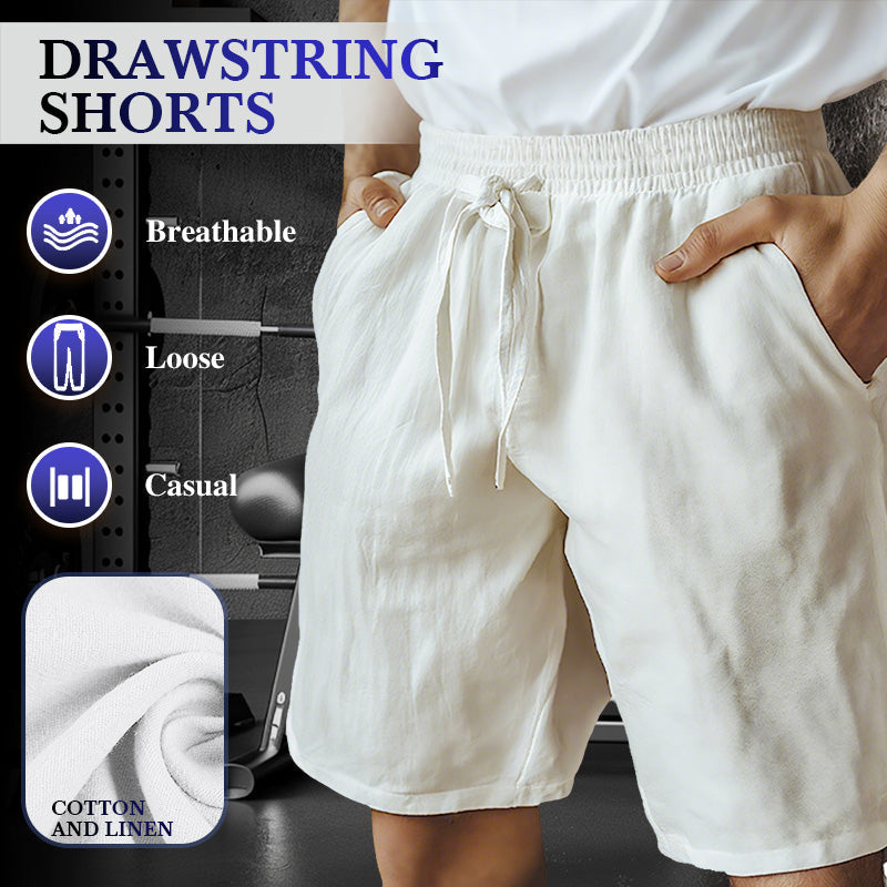 Men's Elastic Drawstring Solid Cotton Linen Shorts