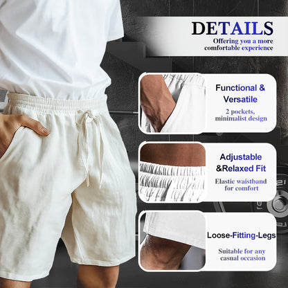 Men's Elastic Drawstring Solid Cotton Linen Shorts