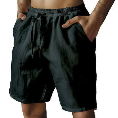 Men's Elastic Drawstring Solid Cotton Linen Shorts