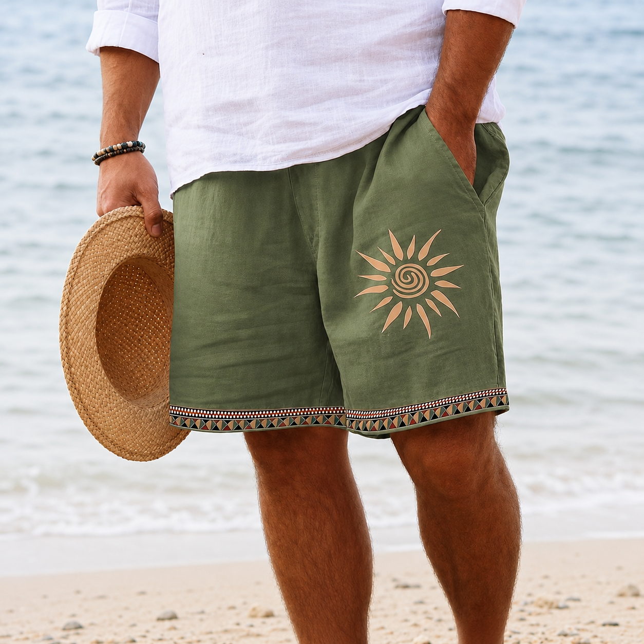 Summer Shorts with Palm Embroidery