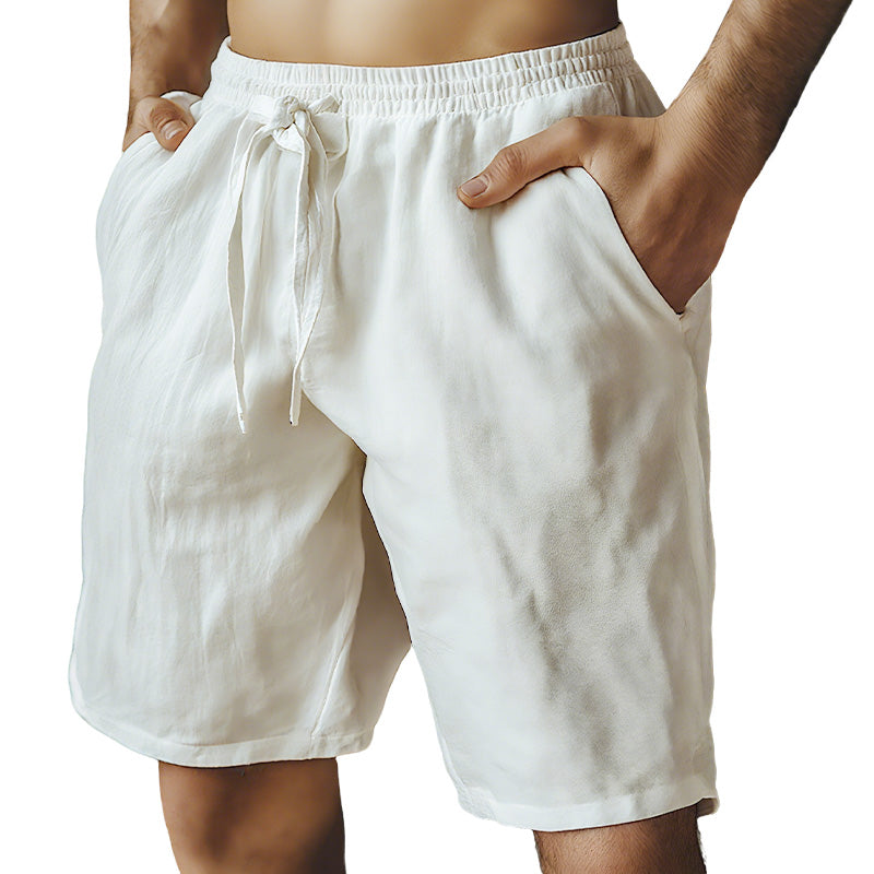 Men's Elastic Drawstring Solid Cotton Linen Shorts