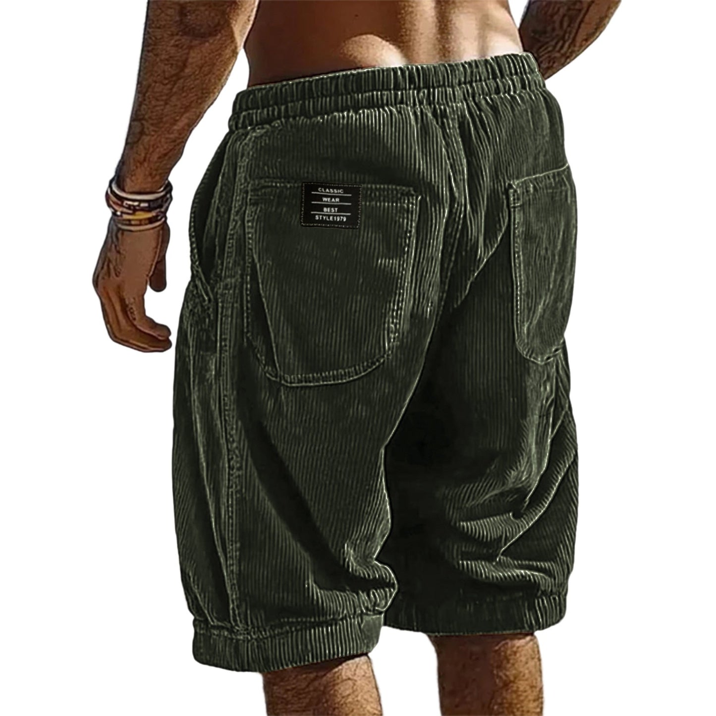 Men's Resort Stylish Corduroy Multi-Pocket Classic Embroidered Label Shorts