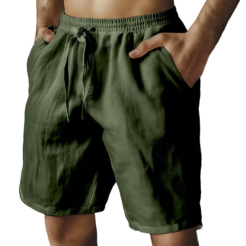 Men's Elastic Drawstring Solid Cotton Linen Shorts