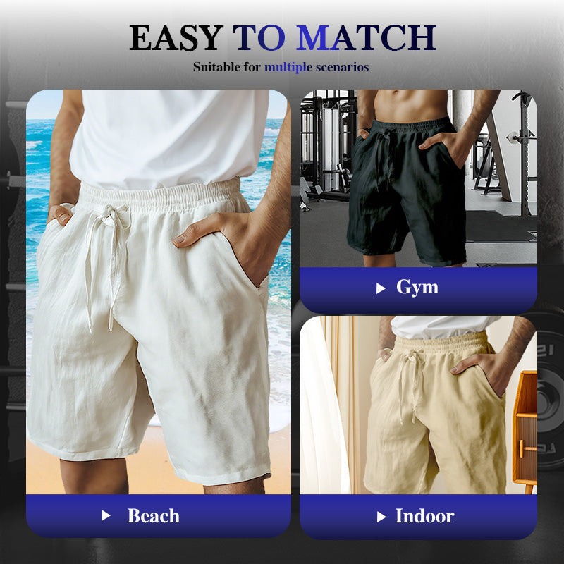 Men's Elastic Drawstring Solid Cotton Linen Shorts