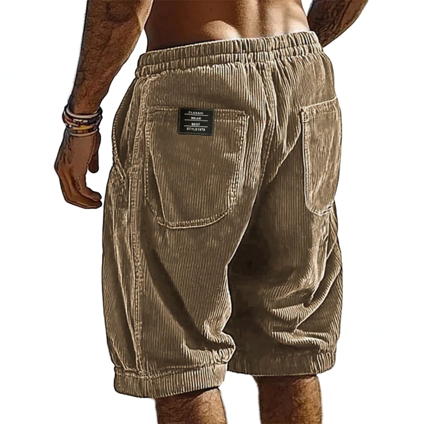 Men's Resort Stylish Corduroy Multi-Pocket Classic Embroidered Label Shorts