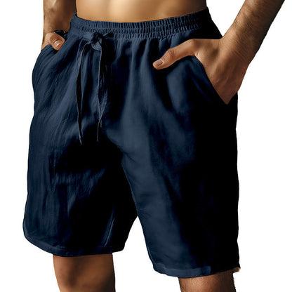 Men's Elastic Drawstring Solid Cotton Linen Shorts