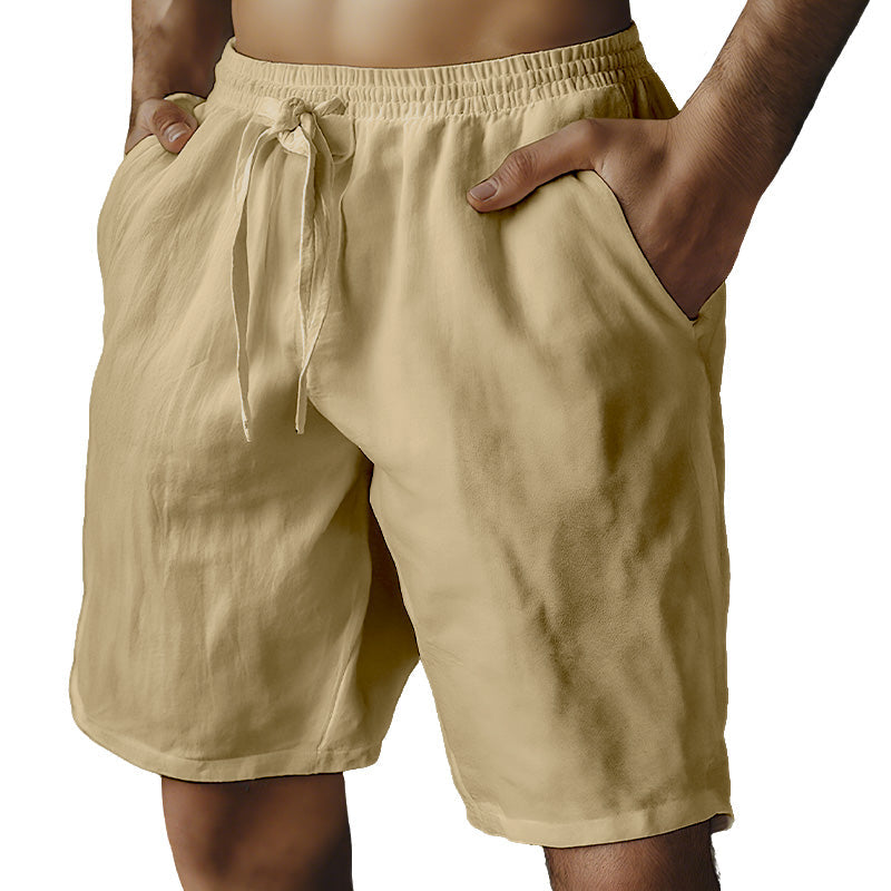 Men's Elastic Drawstring Solid Cotton Linen Shorts