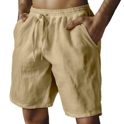 Men's Elastic Drawstring Solid Cotton Linen Shorts